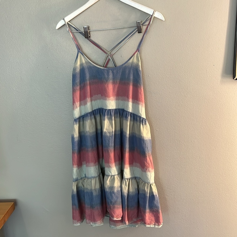 Outerknown Blue, Pink and Cream Striped Tiered Sundress